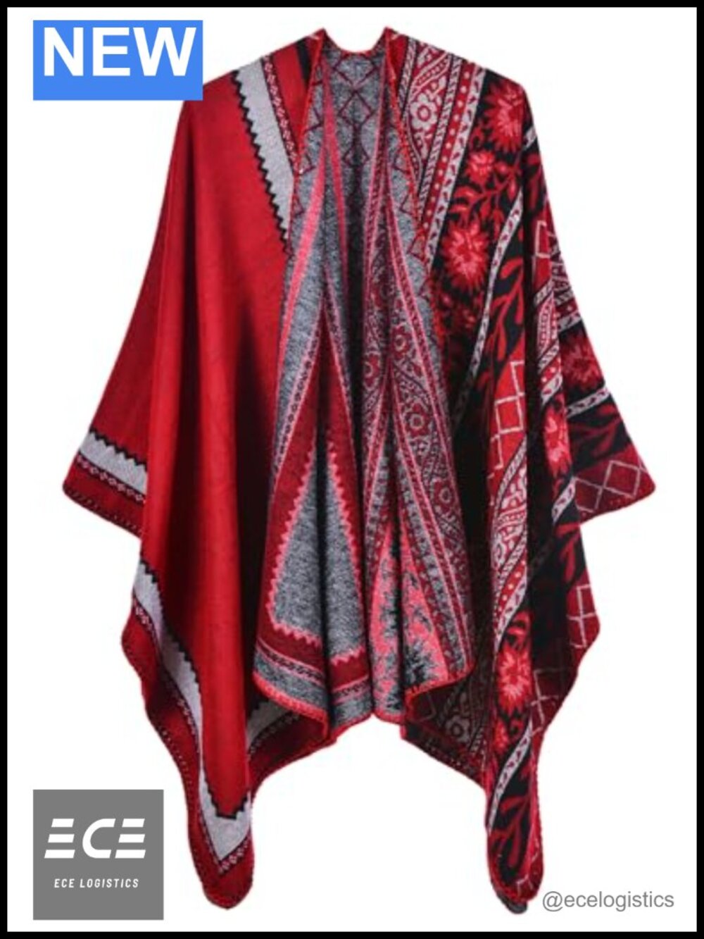 Reversible Shawl Wrap Poncho Cape Cardigan Cashmere Open Front